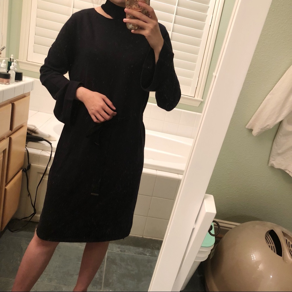 Navy blue choker knit dress